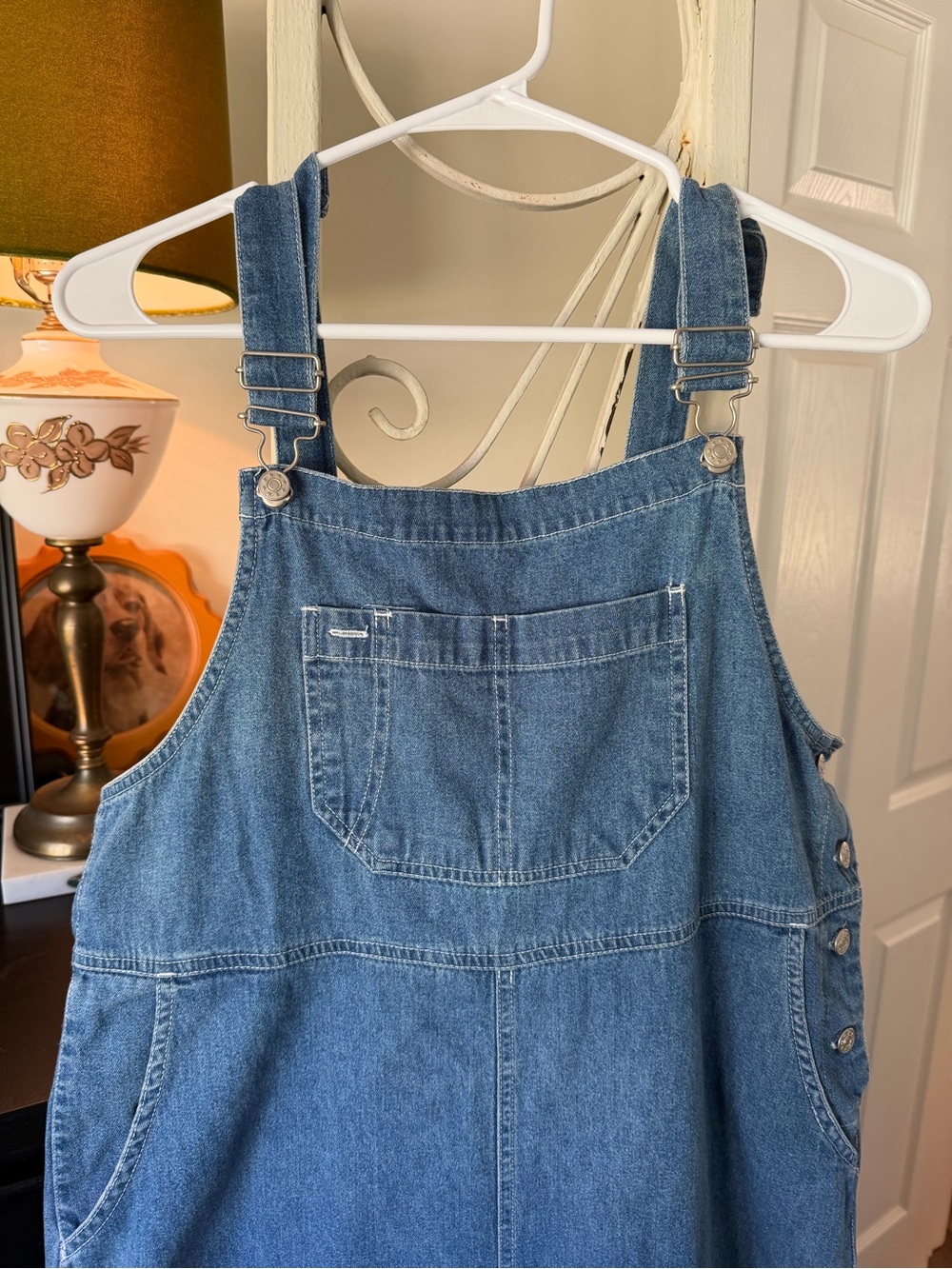 Vintage 90s Denim Overall Maxi Dress Women’s L Adjustable Strap Jumper